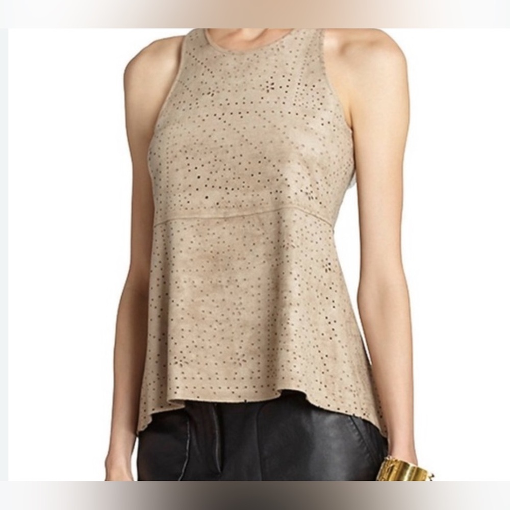 BCBG MaxAzria Caralyn Pumice Peplum Top Sz M